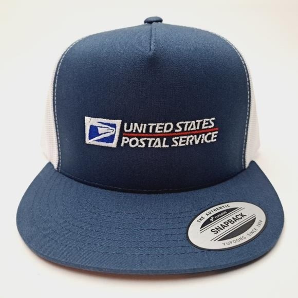 USPS Retro United States Post Office Worker Flat Bill Mesh Snapback Cap Mailwoma - Picture 3 of 4